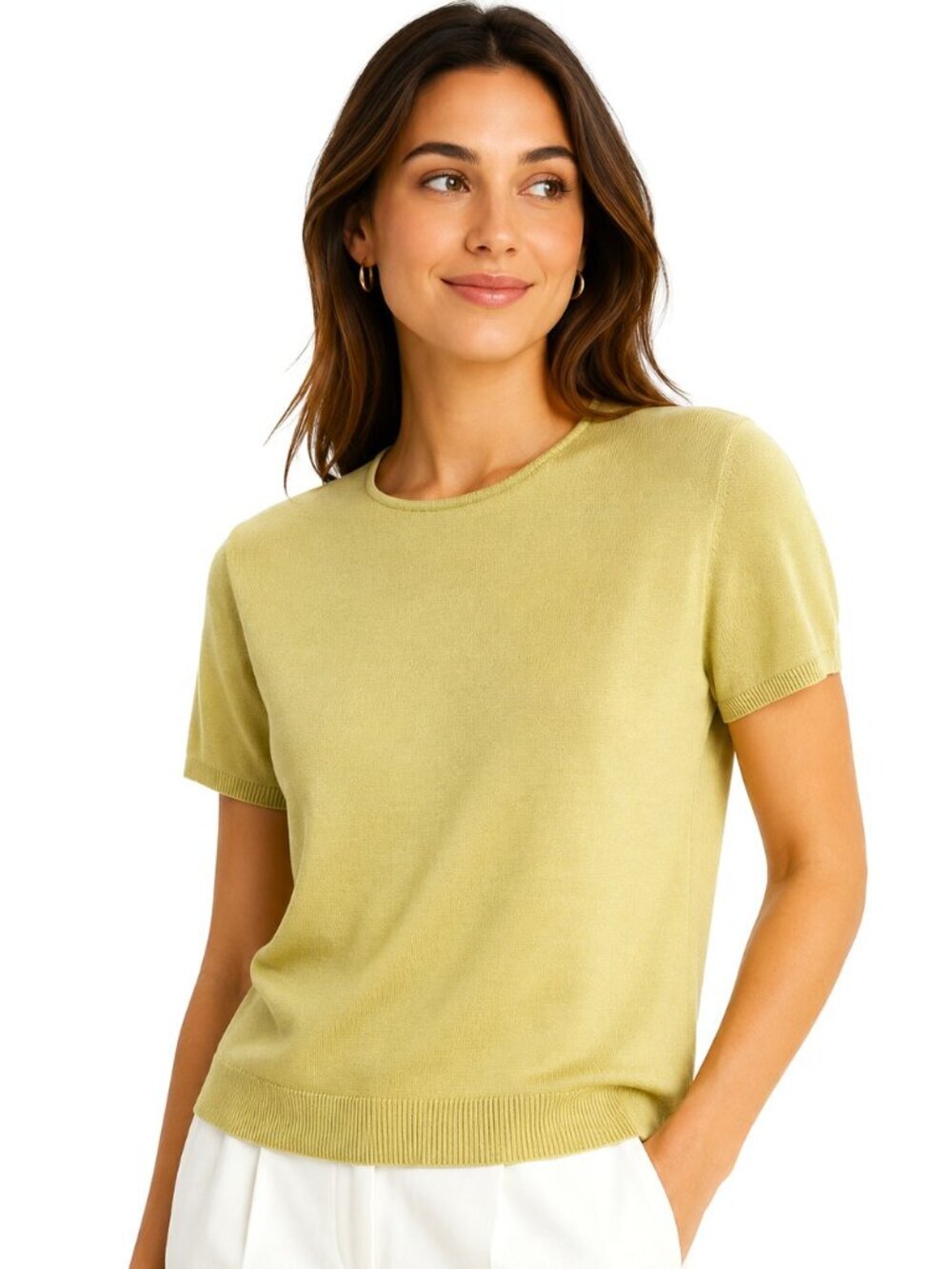 Linda Allard Ellen Tracy Green Silk Short Sleeve Sweater